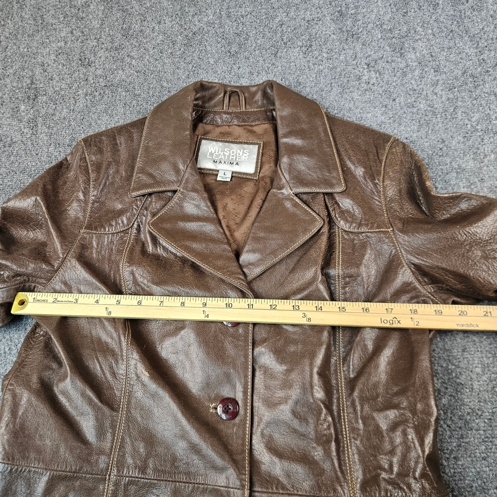 Wilsons Leather Maxima Brown Leather Trench Coat Long Duster Jacket Womens Large - Picture 6 of 9